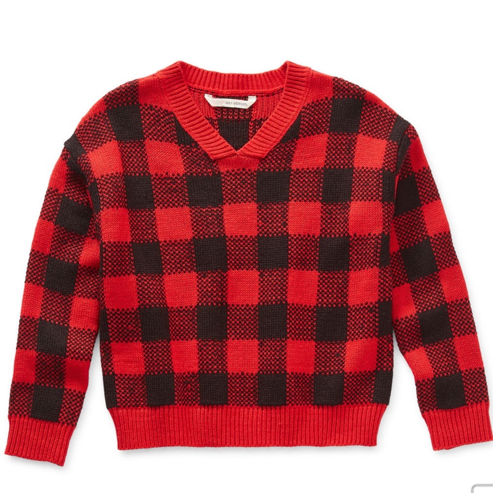 Self Esteem Little Big Girls V Neck Long Sleeve Pullover Sweater - True Red